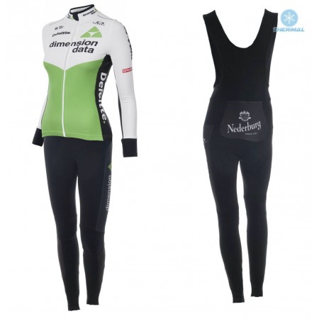 Tenue Cycliste Manches Longues et Collant à Bretelles Femme 2018 Dimension Data  Hiver Thermal Fleece N001